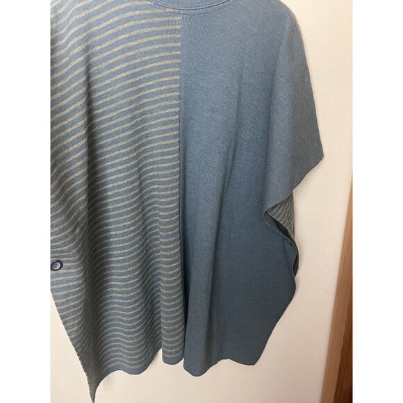 Nature & Laine Blue Wool Poncho Cardigan Made in France One Size - Picture 10 of 14